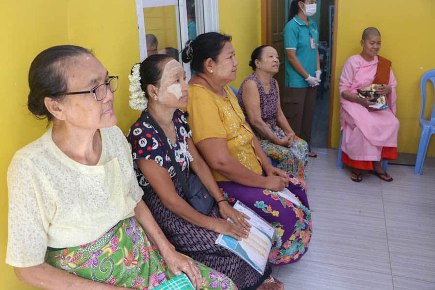 Patients wait for care at Nae Thit Kyan Mar's clinic in Amarapura, Myanmar.
